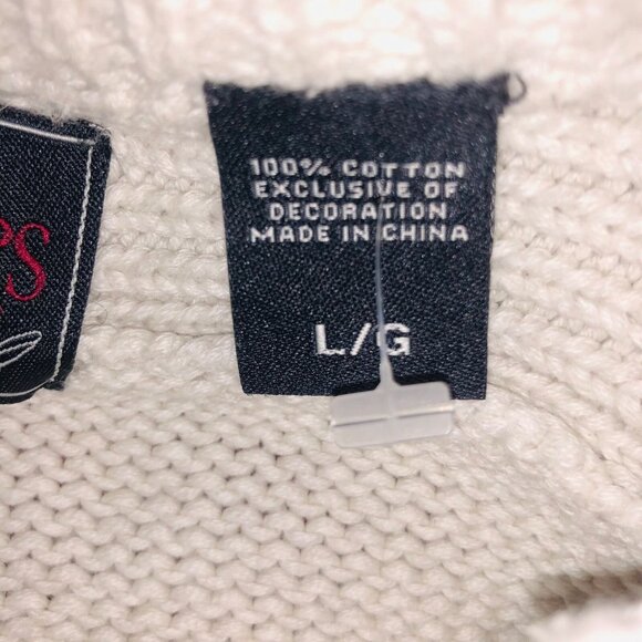 Chaps Mens L Sweater Beige Cable Knit Anchors Long Sleeve Crew Neck New - Picture 10 of 10